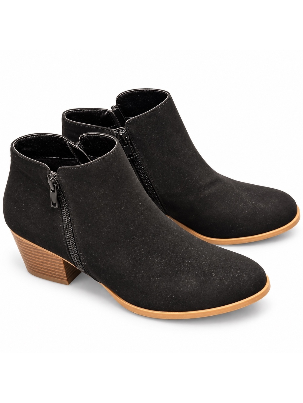 Me Too Black Suede Ankle Booties Side Zip Block Heel